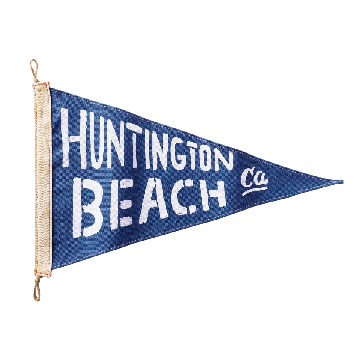 Navy blue pennant with 'Huntington Beach, CA' text on a white background